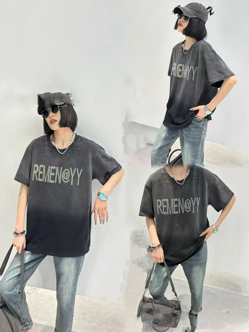 奇奇家潮派大码夏季新款宽松韩版时尚重工水洗休闲百搭半袖T