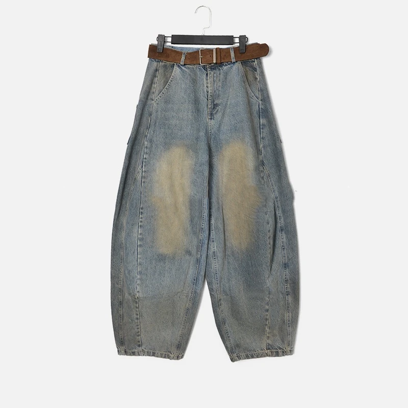 Leather Dyfs cc”褪色砾痕“256398设计师长款休闲擦色牛仔裤