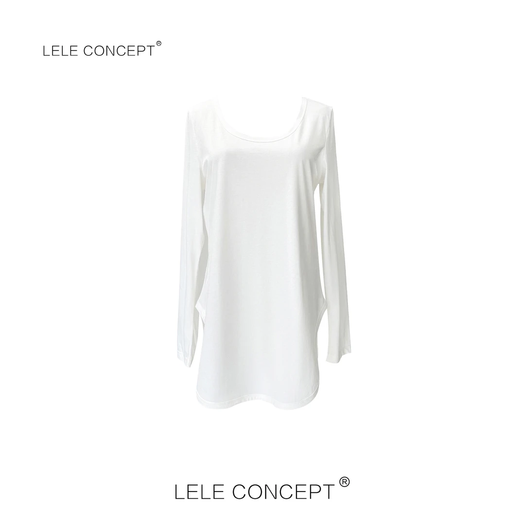 LELE CONCEPT丨【如一】四季大领开叉长袖白T恤简约休闲百搭TX026