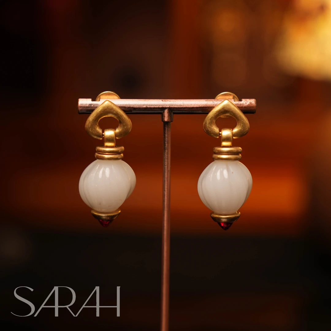 铜合金琉璃耳饰 DearLisa.精工系列 复古素金白色琉璃吊坠 耳钉