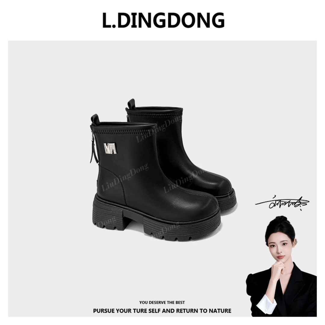 【刘叮咚女鞋】厚底加绒马丁靴女2025年新款秋冬英伦风切尔西短靴