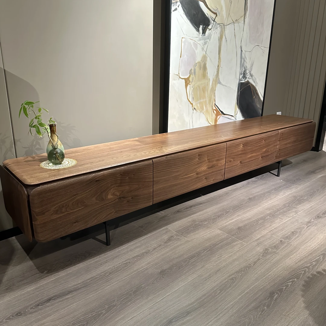 北美黑胡桃木全实木电视柜简约现代轻奢风中古风原木储物柜