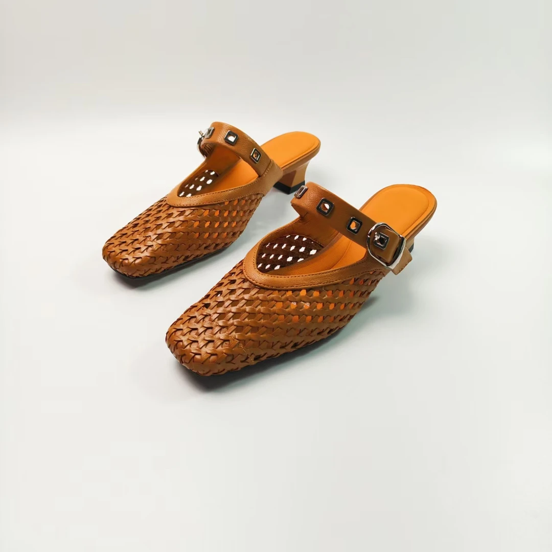 【昕昕严选】2025夏季新款法式镂空包头半拖时尚编织舒适百搭凉拖