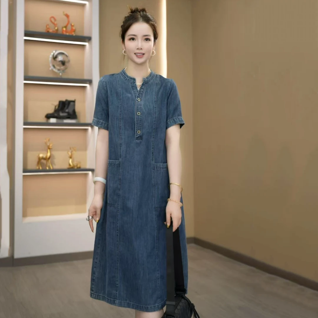 A-8566牛仔连衣裙女夏季薄款显瘦爆款遮肉宽松直筒裙