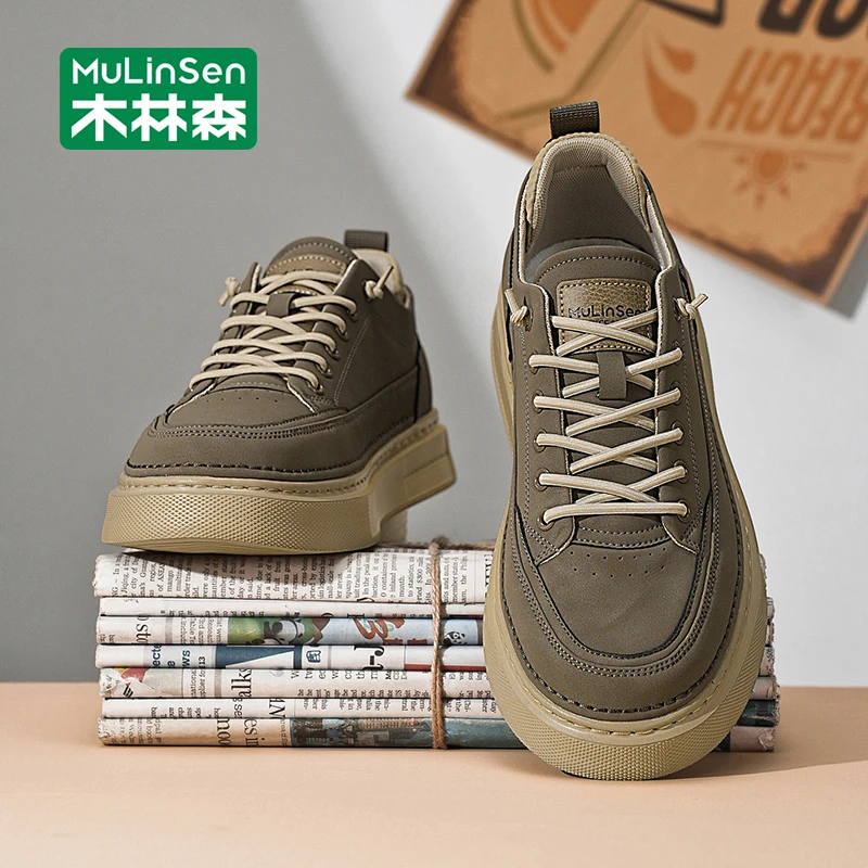 木林森男士休闲鞋2025新款工作板鞋男鞋春秋百搭青年运动厚底潮鞋