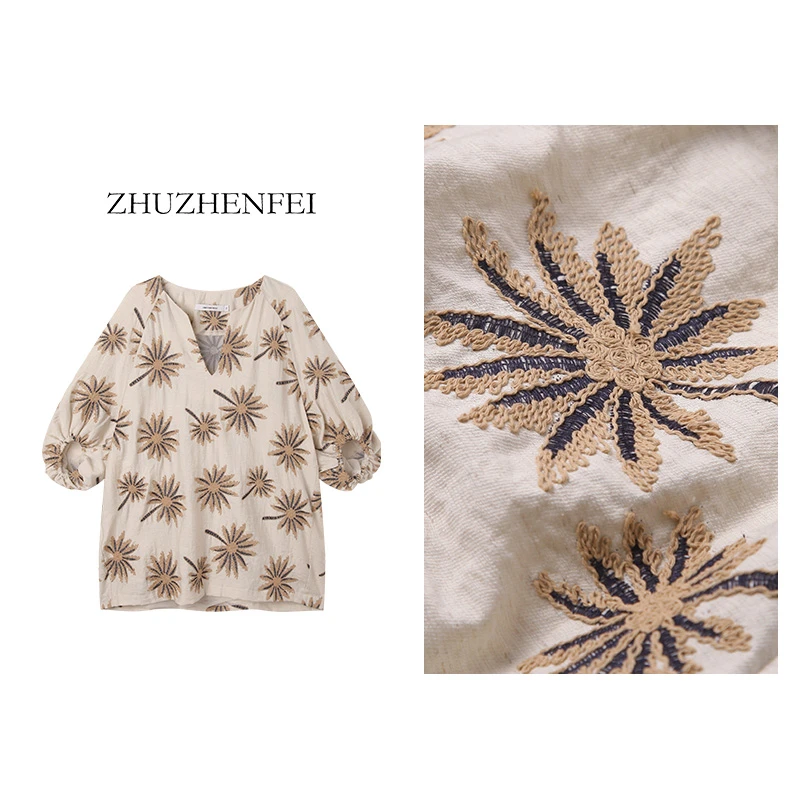 ZHUZHENFEI【夏威夷】印花百搭夏季度假显瘦长袖T恤