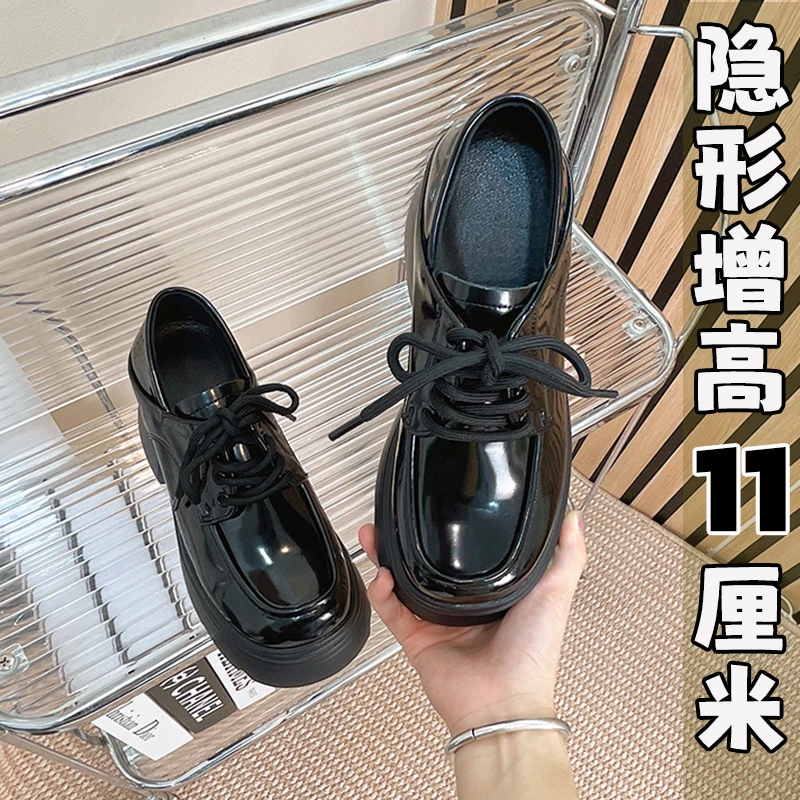 11CM小个子英伦风乐福鞋春季粗跟百搭圆头欧若风小皮鞋厚底单鞋子