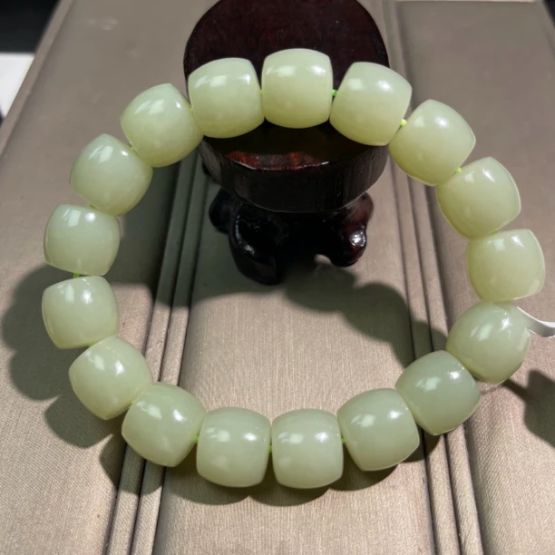 天然和田玉13mm直切新疆浅黄口手串油润一物一证精品细料