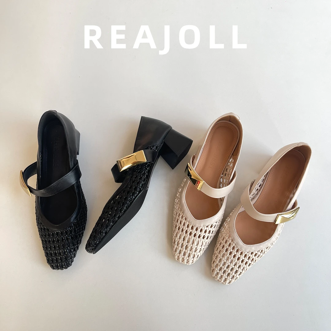 凉鞋女夏外穿2025新款方头一字带编织镂空巨好看法式时尚罗马鞋子