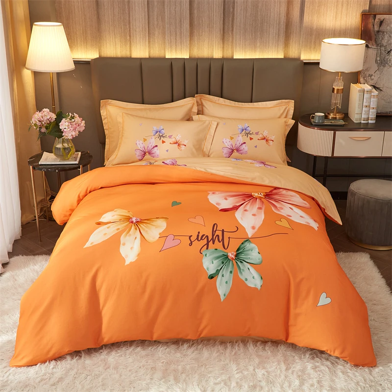 高档轻奢加厚全棉秋冬款大版印花四件套纯棉亲肤柔软被套床上用品