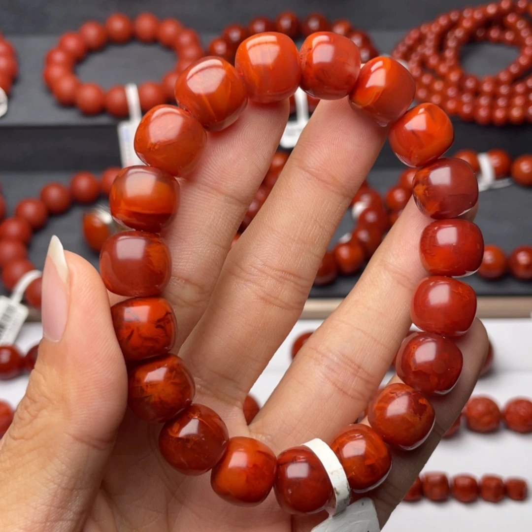 南红玛瑙未镶嵌手串H12mm收藏妖孽牛血火焰老型手串