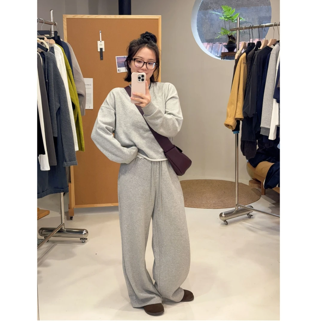 SANSAN  圆领宽松卫衣套装  ins简约卫衣套装