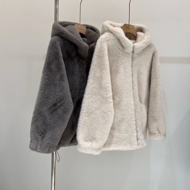 秋冬新款设计感连帽加厚短款毛呢外套