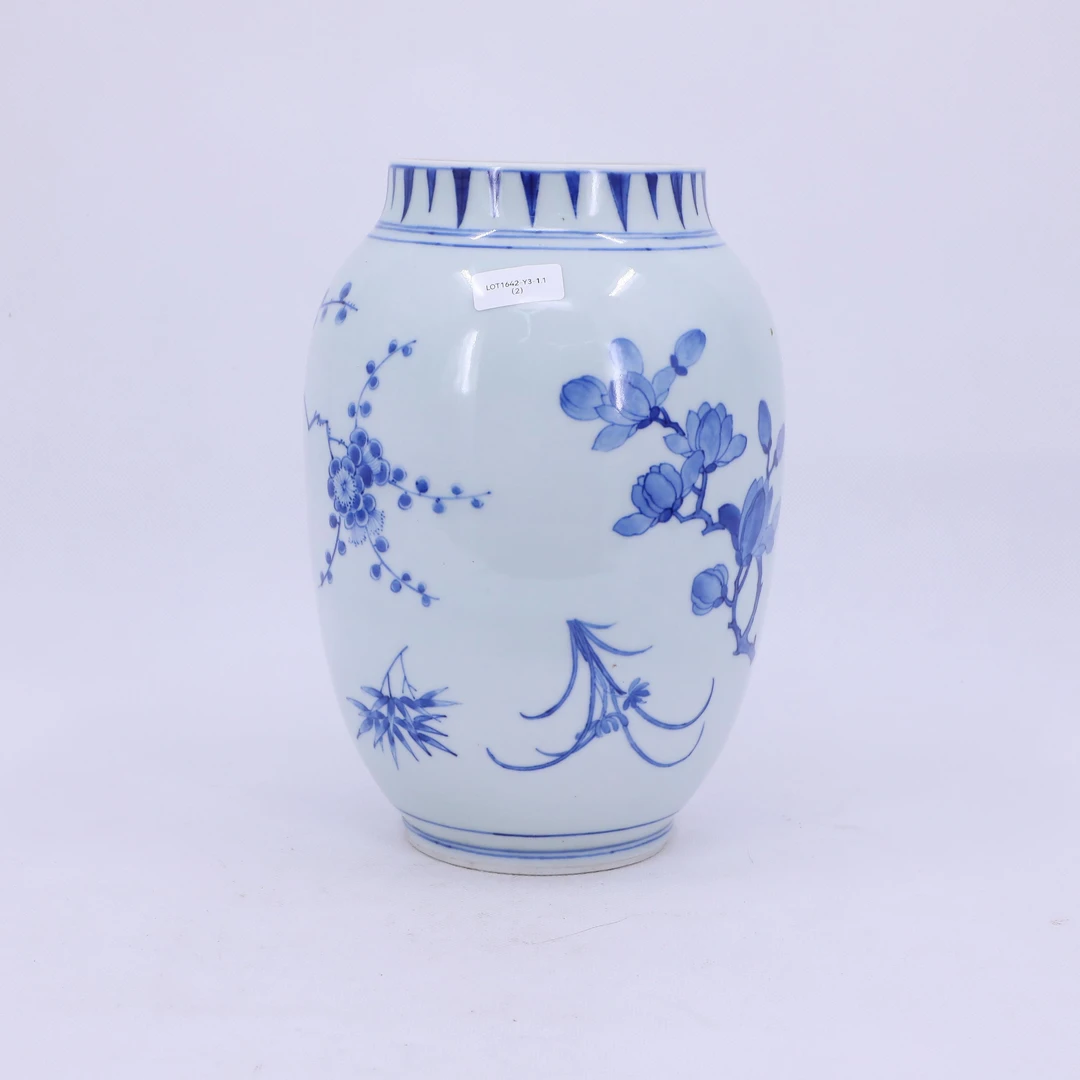 古陶瓷/青花花卉莲子罐LOT1642有盖