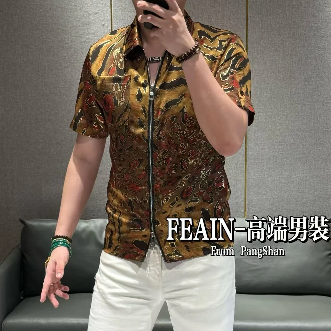 高端定制烫金工艺进口丝柔贡缎男士双开拉链开衫95352