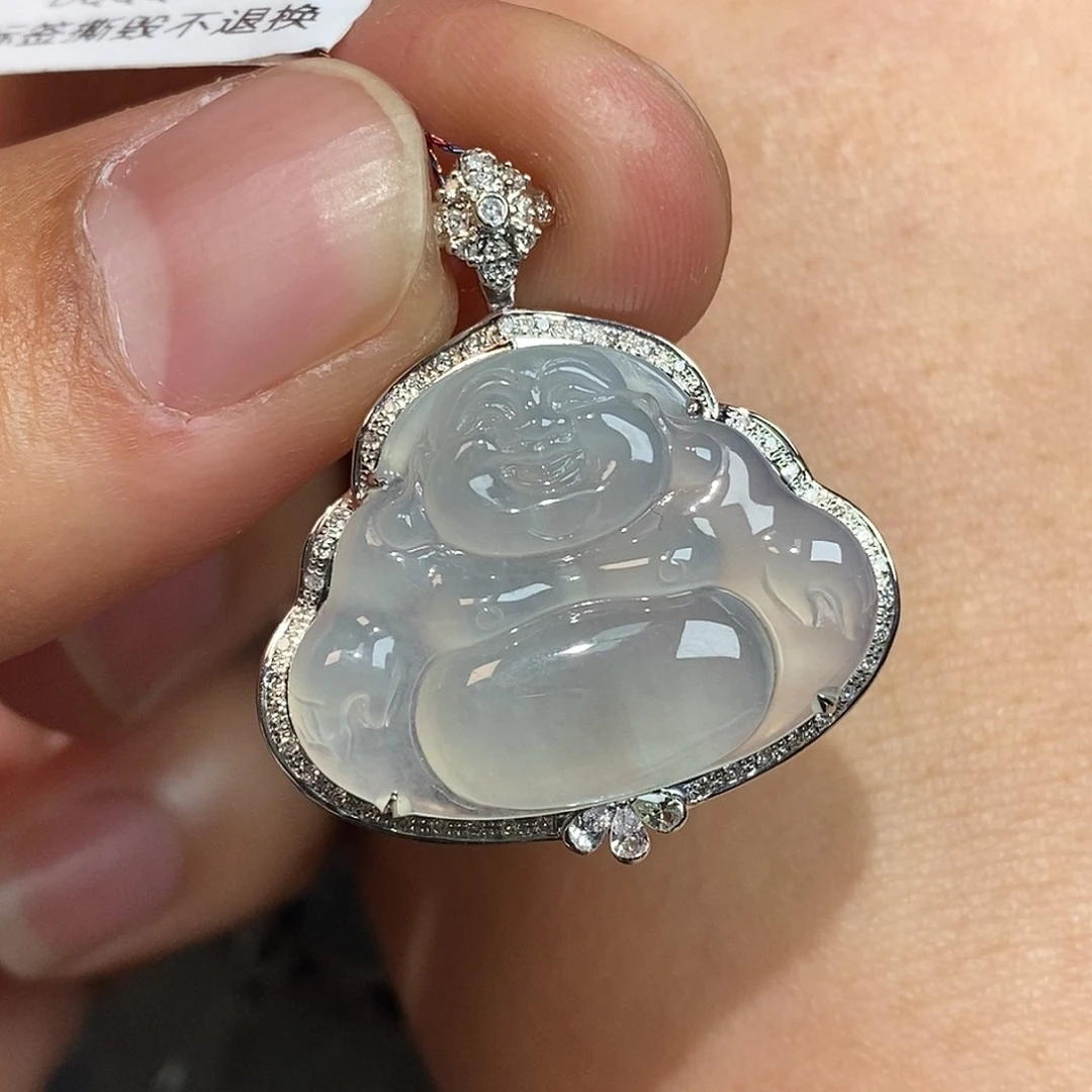 翡翠颈饰18K金镶嵌佛公