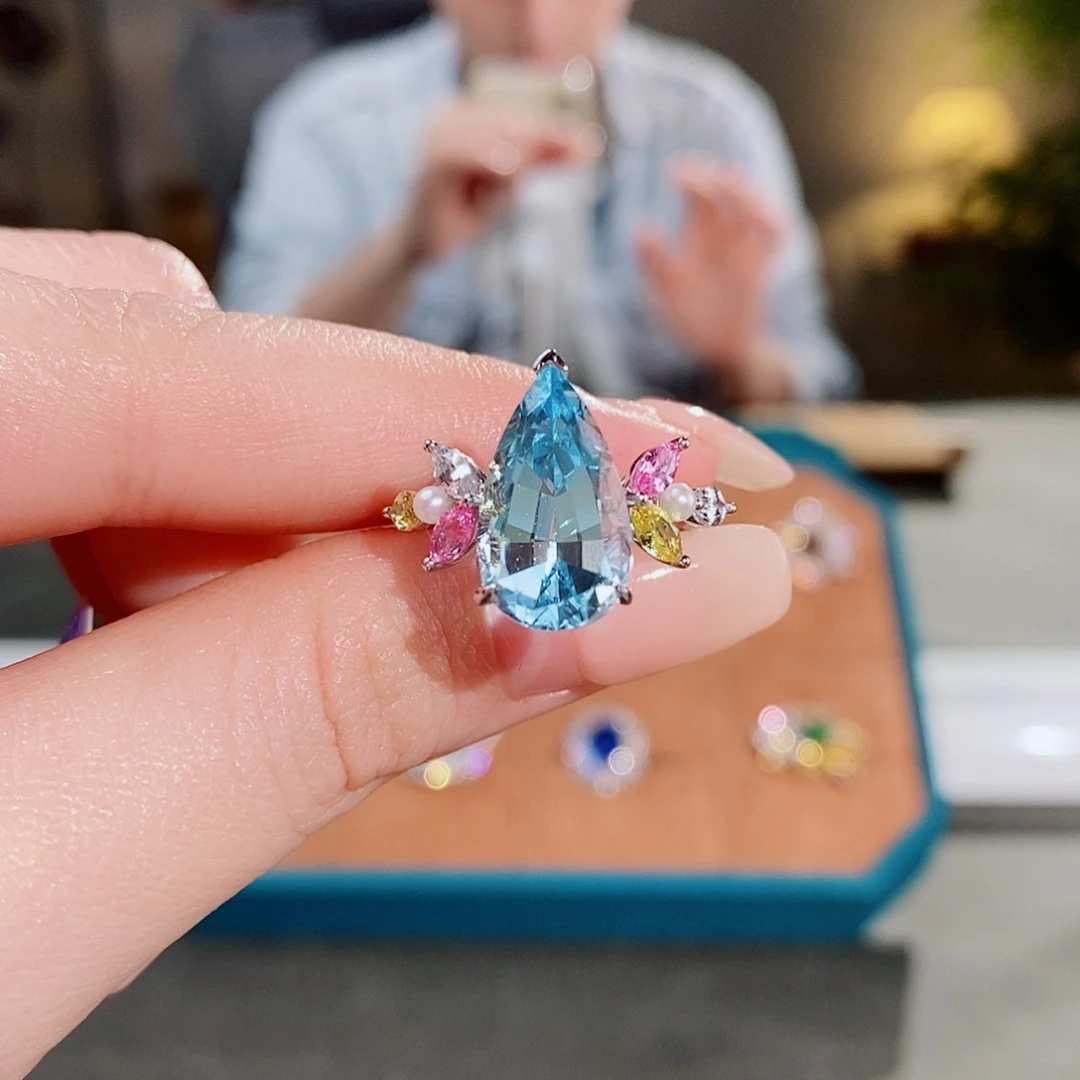 海蓝宝石戒圈铂Pt950镶嵌4.87ct
