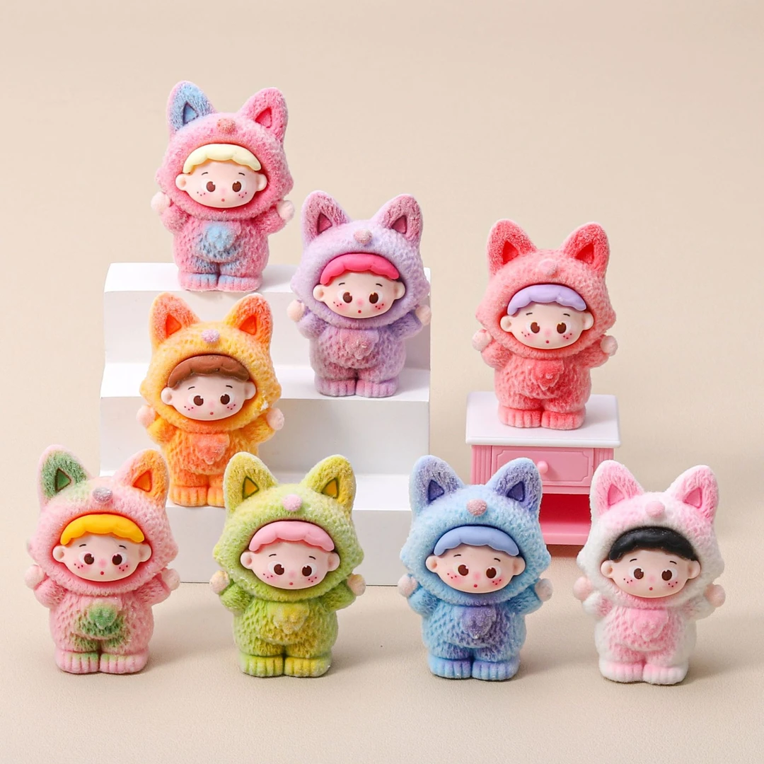 【对对碰】植绒皮一下小狐狸立体DIY饰品配件可爱萌粒摆件潮玩树脂