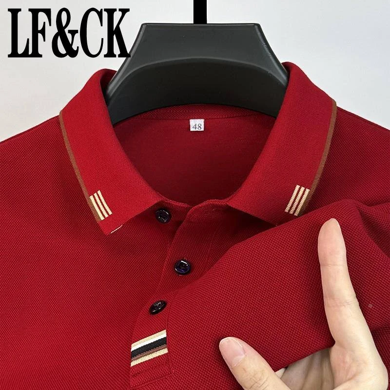 【澳门&专柜】中年男士长袖恤纯棉爸爸本命年红色上衣翻领纯色体