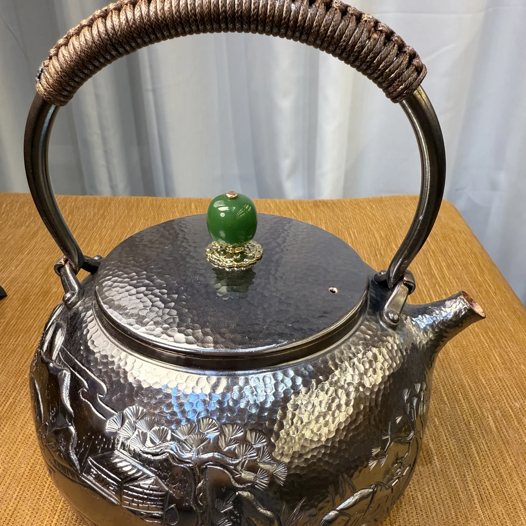 【大苏铜壶楠6】新款1.2升新款做旧山水大容量纯手工提梁烧水煮茶壶