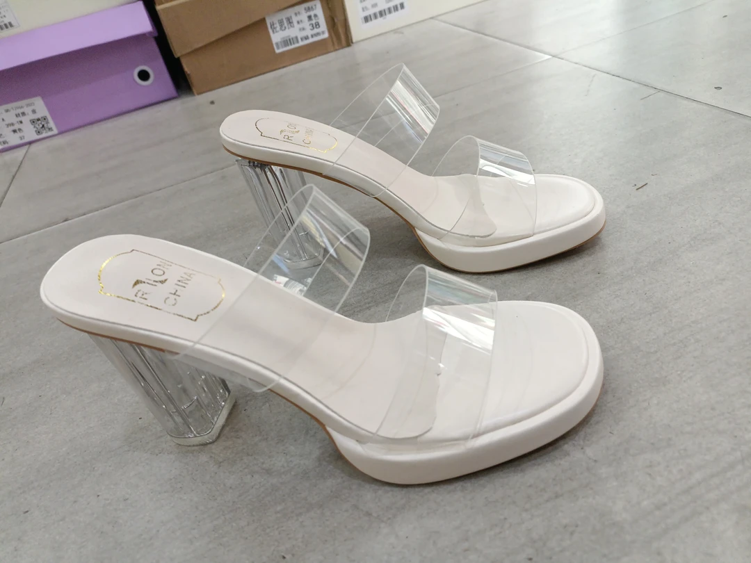 水晶拖鞋女外穿法式小个子透明高跟鞋粗跟凉鞋新款小众凉拖