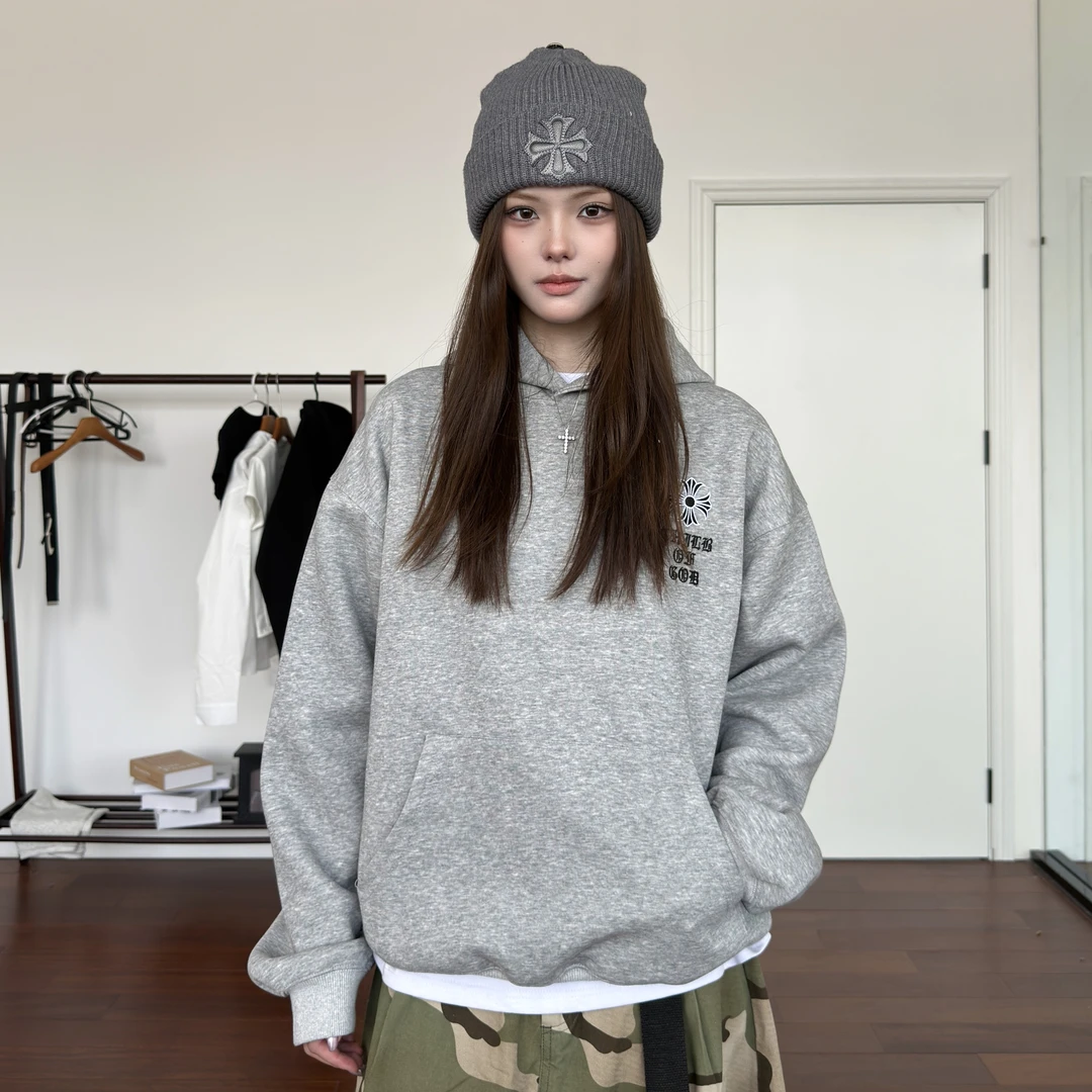 AHCN志存高远 美式复古宽松连帽卫衣刺绣贴布字母秋重磅外套3484