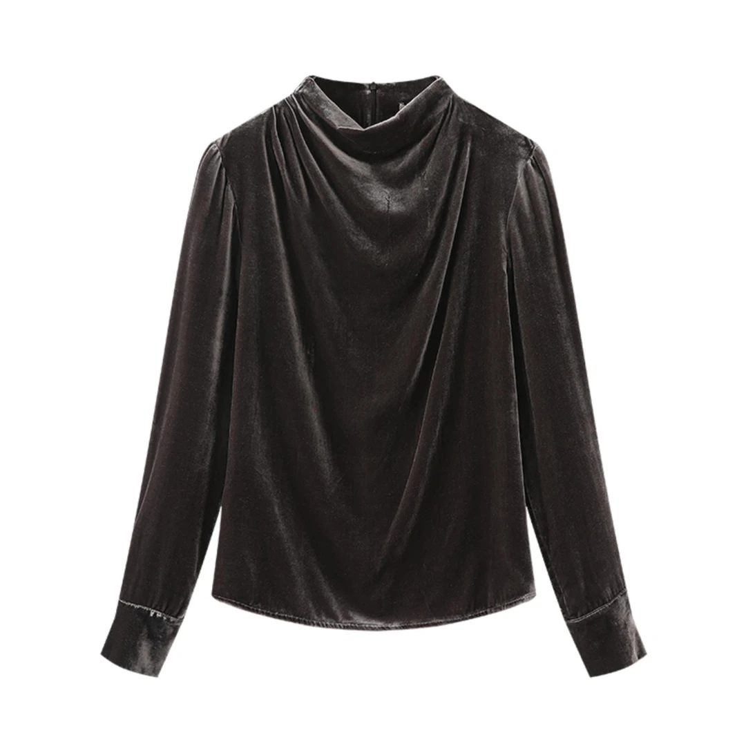 艾诺丝致予商场同款2024秋季新品款宽松丝绒衬衫上衣5031