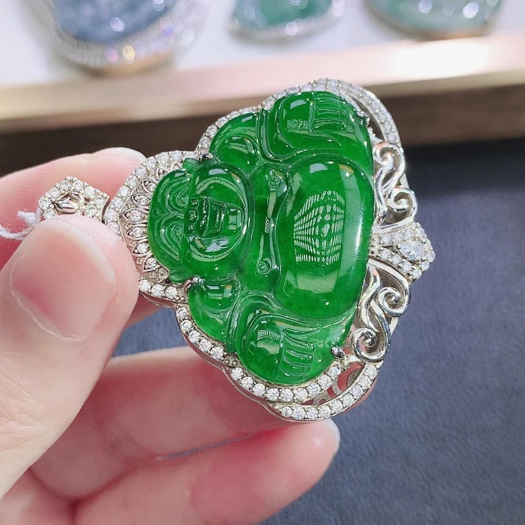 翡翠银S925镶嵌挂件翡翠