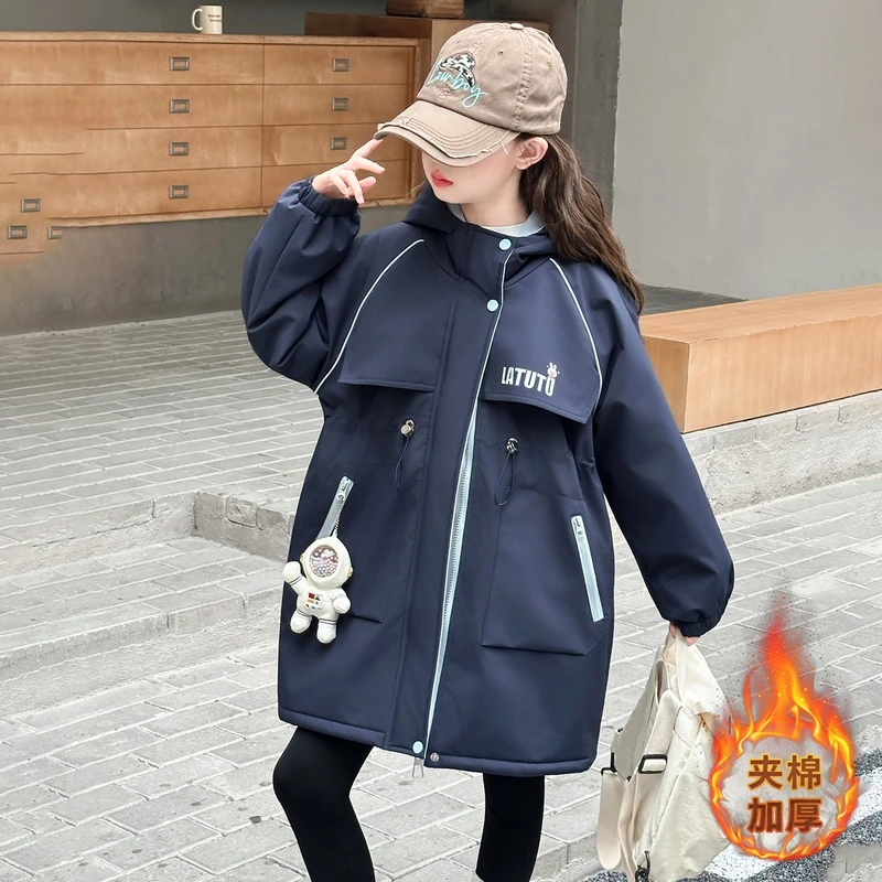 女童冬装中长款外套儿童韩版加绒加厚棉衣女大童冬季保暖派克棉服
