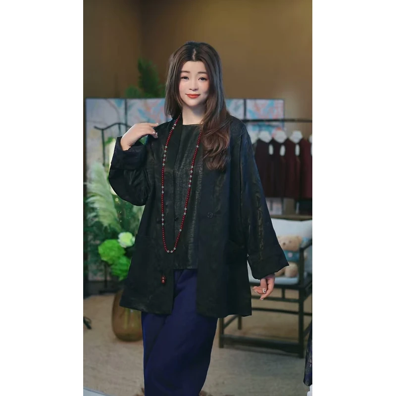 杯子家《百搭茶服开衫》早秋长袖V领慵懒松弛外套