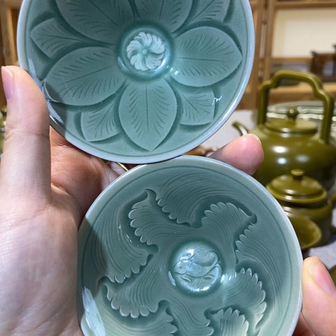 瓷片手工小斗笠一对哈哈哈