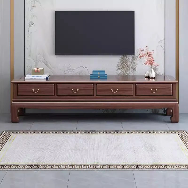 中式实木电视柜客厅家用收纳储物柜一体落地小户型抽屉电视柜