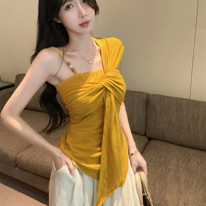 吊带背心女2025夏季新款爆款泰式独特设计感小众掐腰无袖上衣外穿