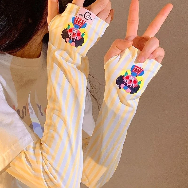 韩版冰丝防晒袖套女夏季宽松防紫外线可爱卡通高颜值户外遮阳冰袖