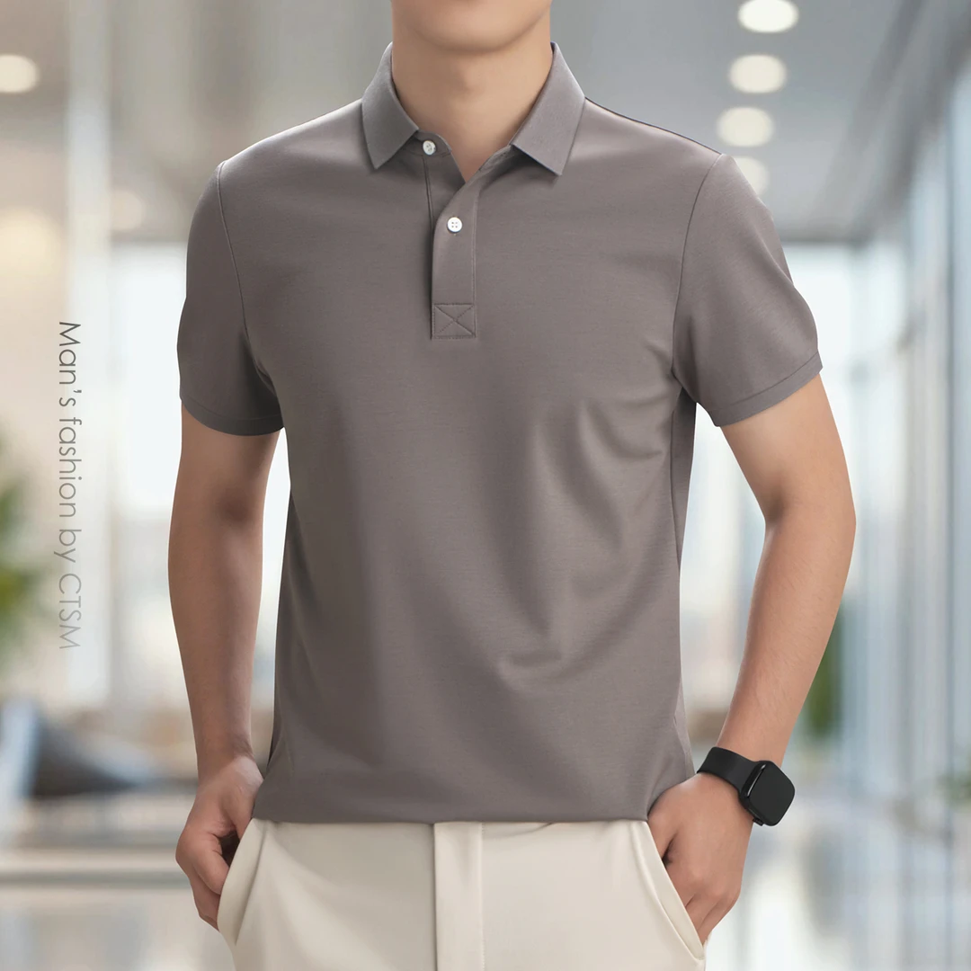 2025新款男士短袖T恤翻领半袖体恤夏款男装商务休闲潮流上衣服
