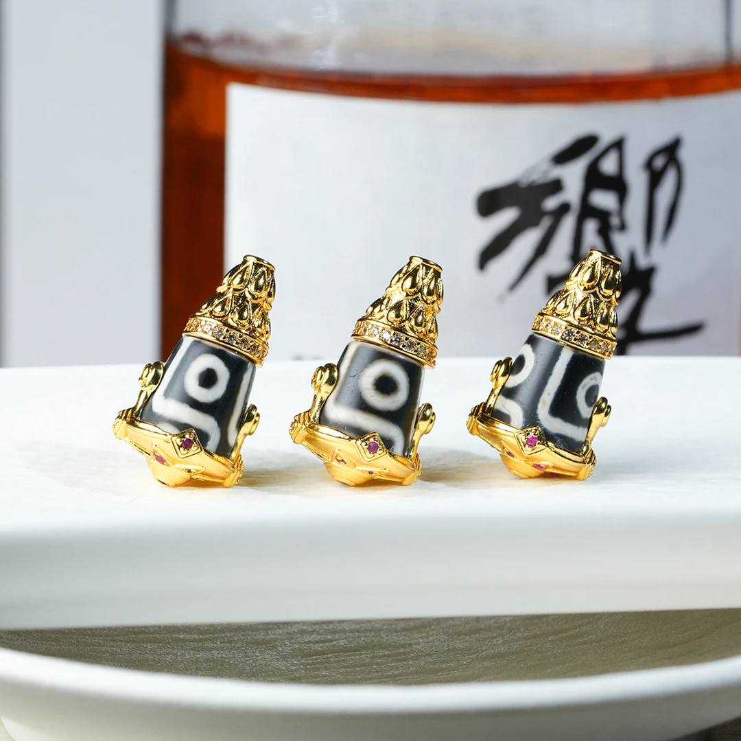 台珠DIY改系九眼断珠改制镀金三通108手持手串DIY藏式南红配饰