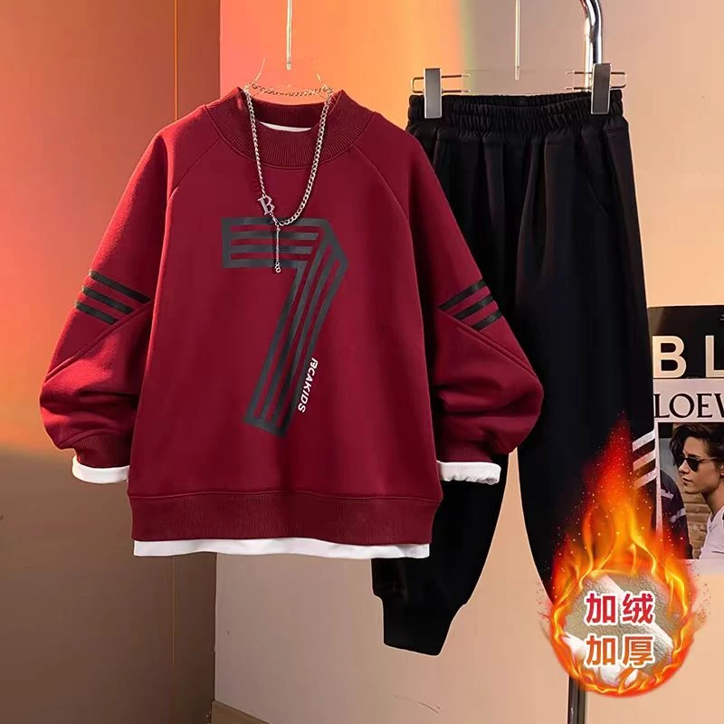 新年款~2025新款中大童年款七字加绒卫衣安可拉红9852