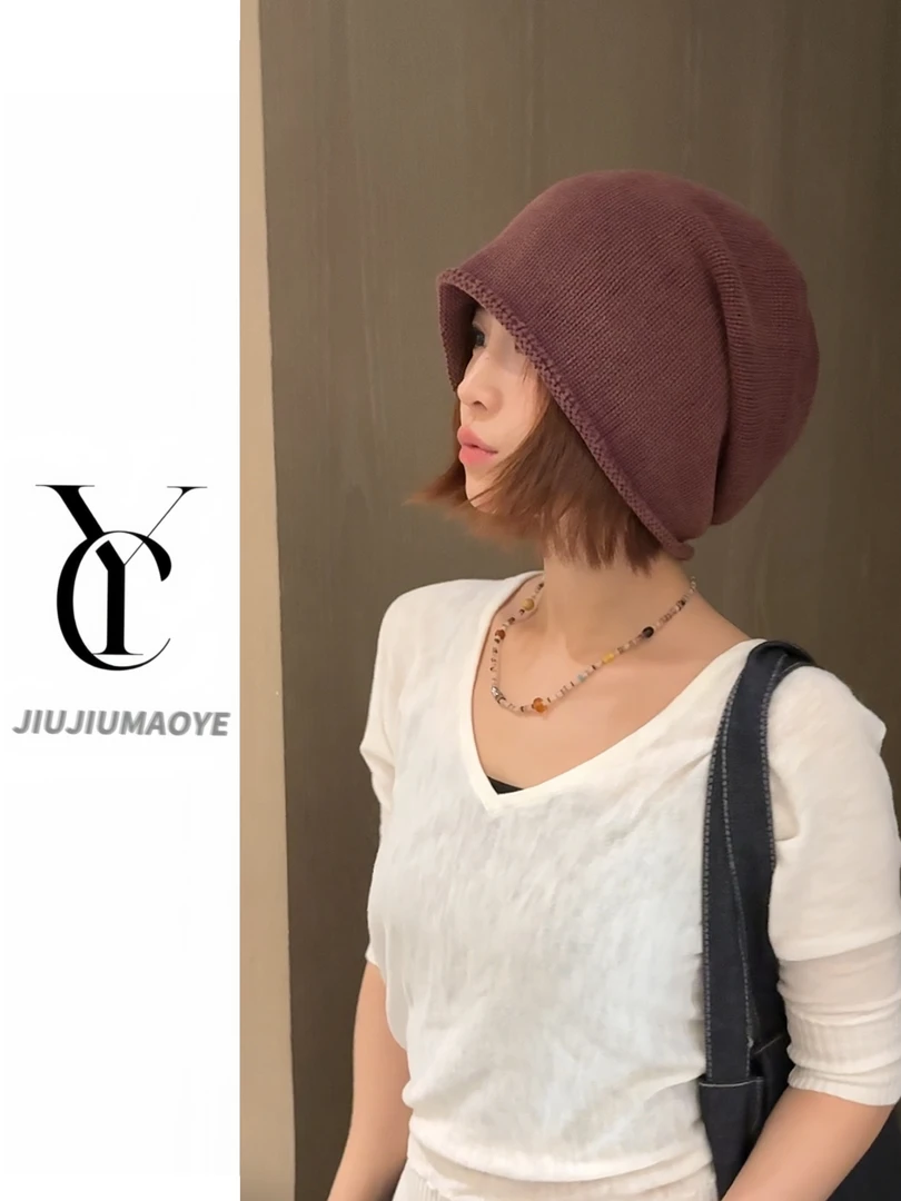 【大头围版】日式女韩版秋冬包头帽春秋冬帽子纯色百搭网红针织帽子