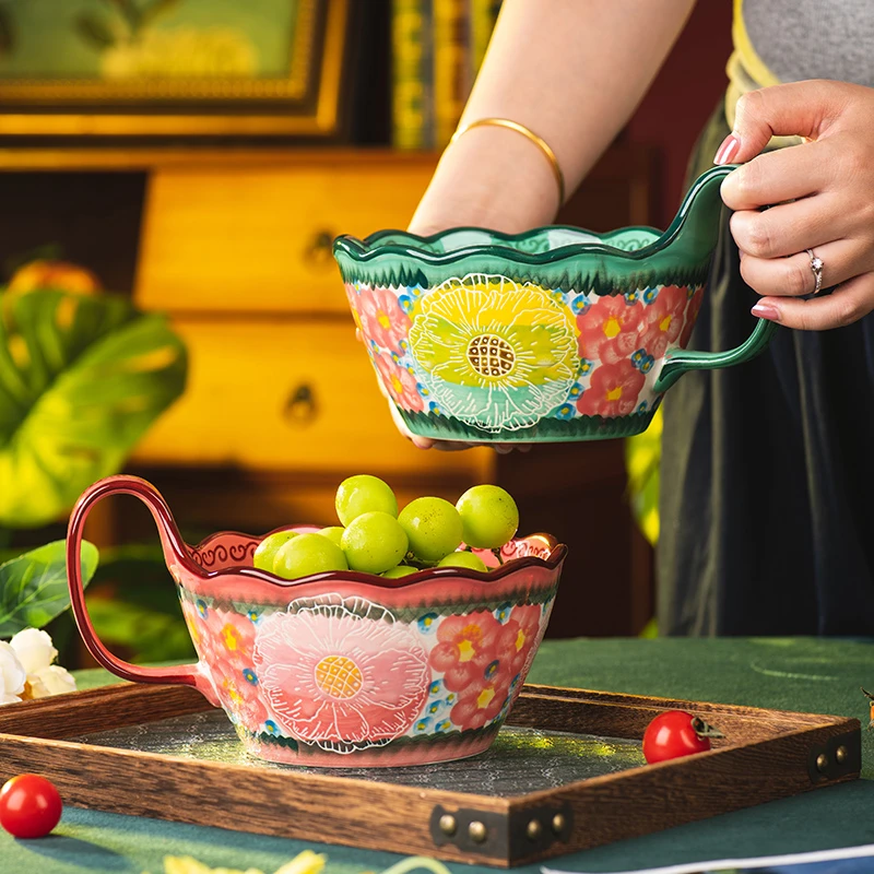 绿影碗陶瓷中古风餐具家用泡面碗汤碗饭碗个人专用高颜值大碗新款