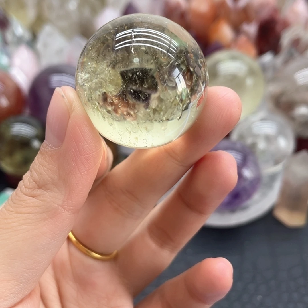 发晶珠宝半成品未镶嵌40黄水晶球卡3.3mm