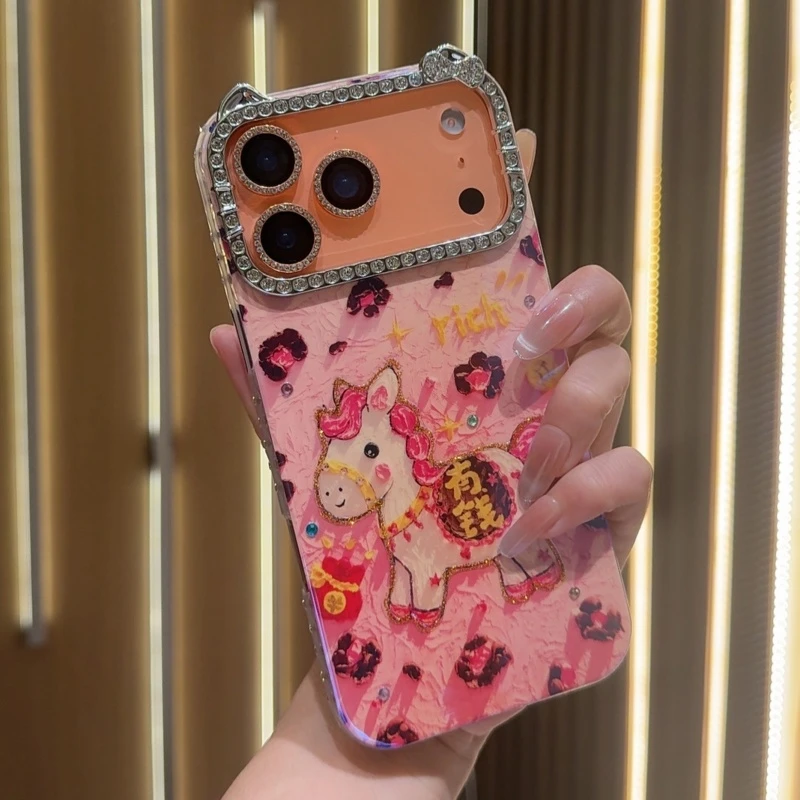 【点钻边框】卡通细闪适用于iPhone17peomax/16/15防摔手机壳