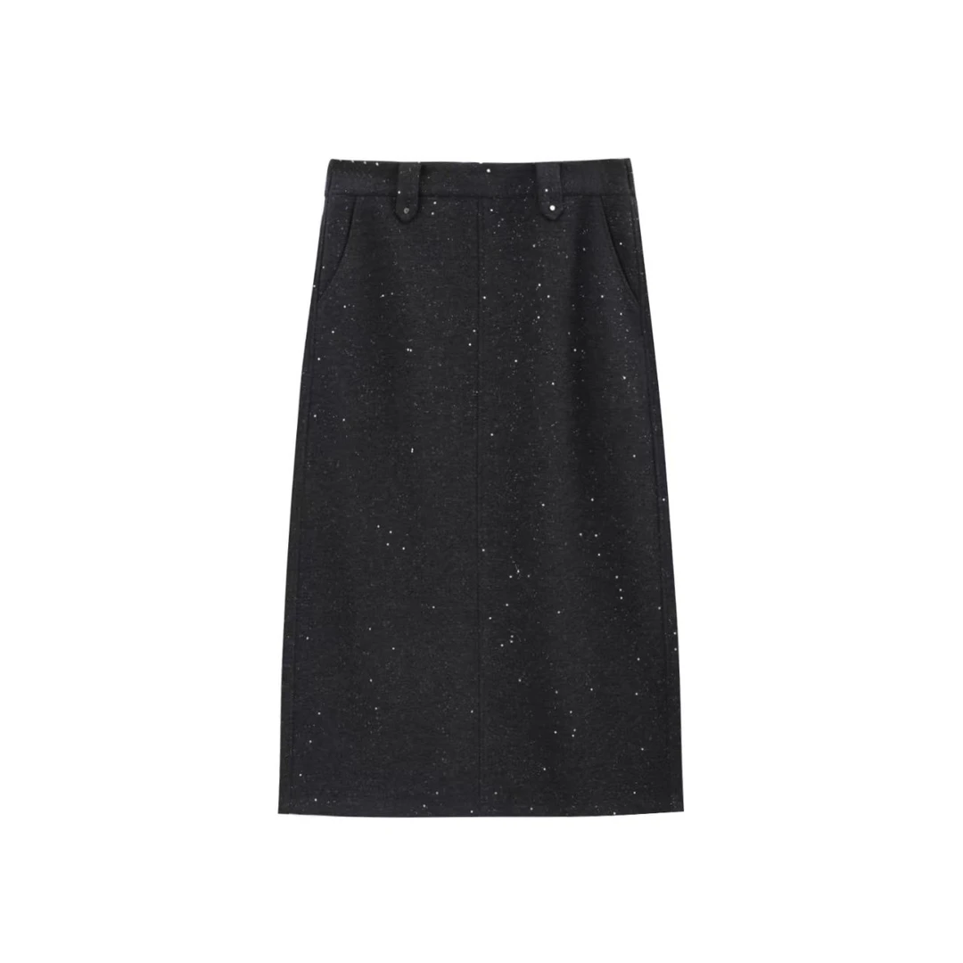 艾莉家2024冬季新款星光闪片修身半身裙高级百搭羊毛呢12JD601002