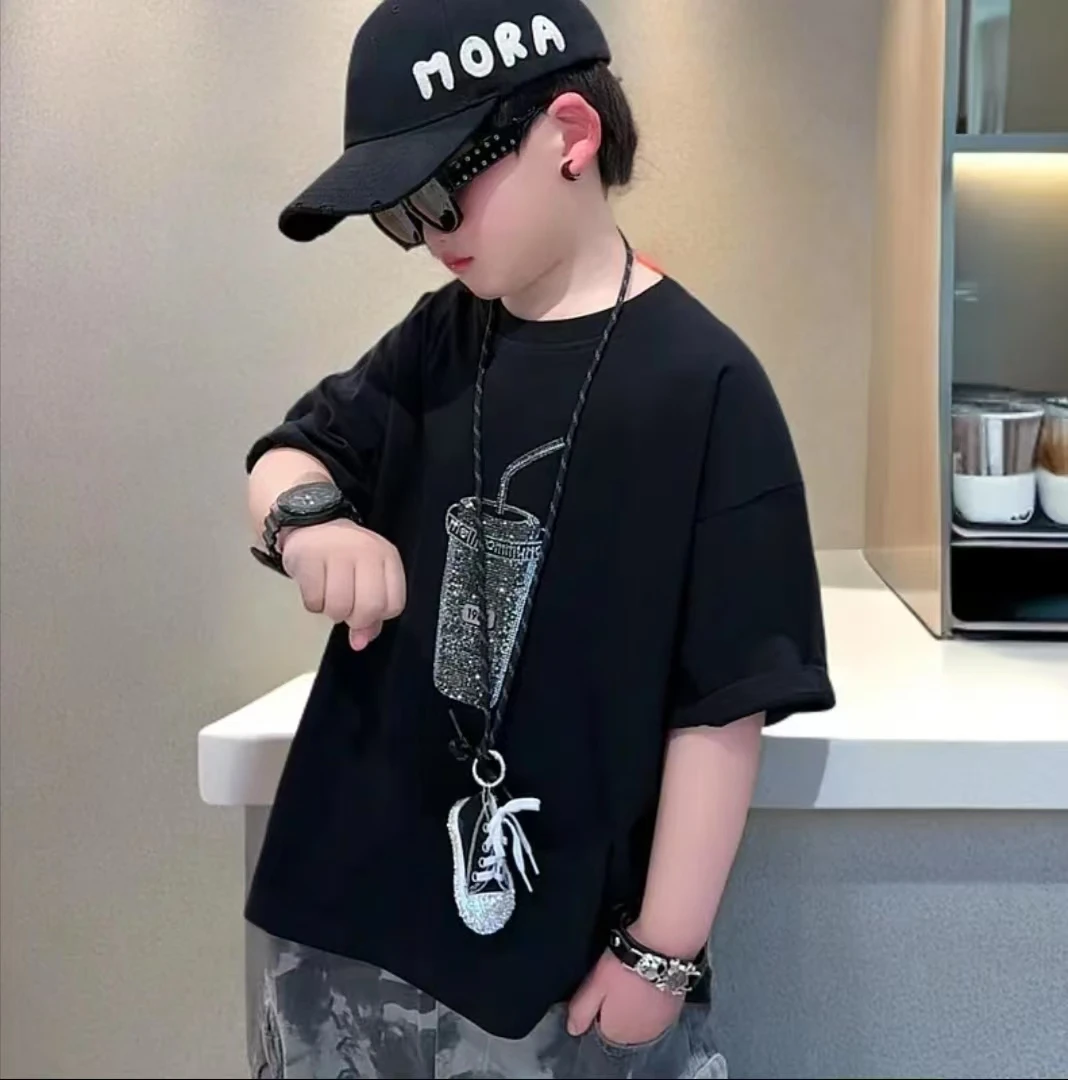 男童T恤短袖纯棉2025新款儿童夏季宽松个性帅气休闲男宝女宝半袖