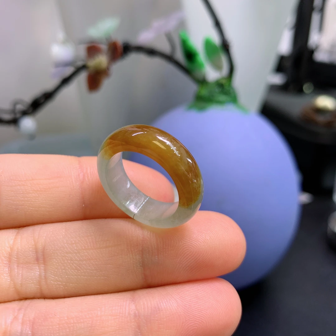 12-13圈口缅甸天然翡翠A货冰红黄翡戒指A974#