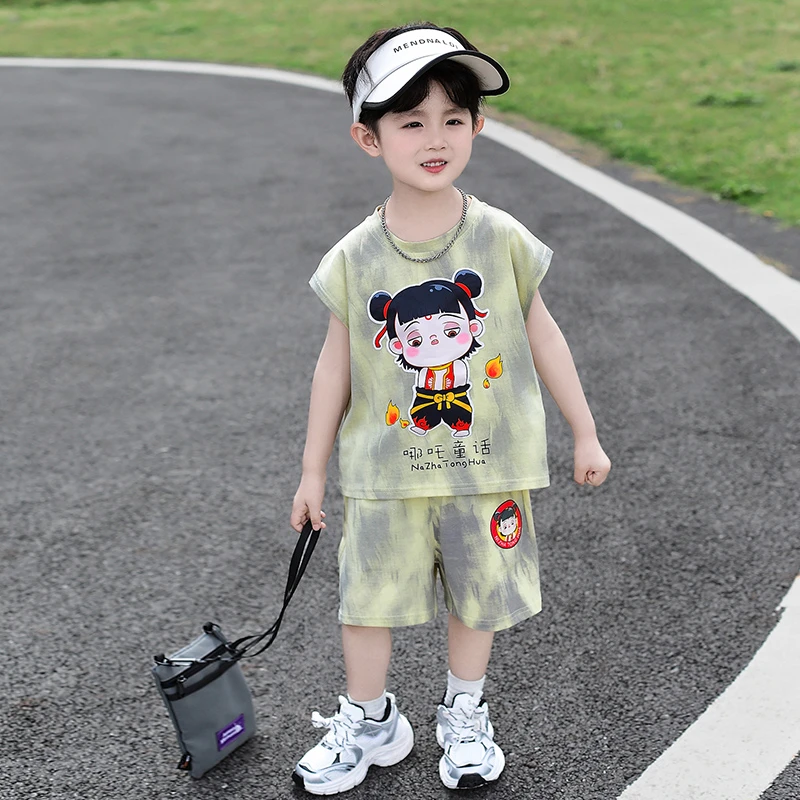 哪吒儿童服装男童夏装套装2025新款洋气男孩休闲宝宝扎染短袖短裤