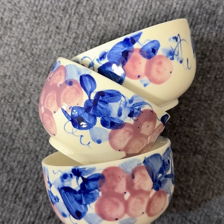 景德镇陶瓷手工手绘米饭碗4个