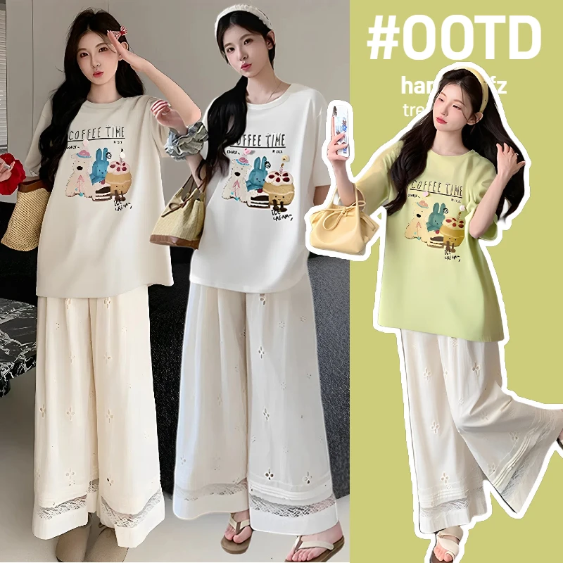 夏日轻氧8071新款实拍韩版棉质夏季孕妇装套装宽松大码卡通动漫图