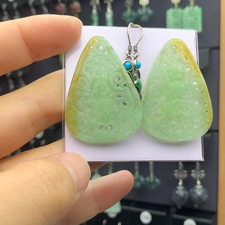 翡翠耳饰银S925镶嵌?****࿐5566