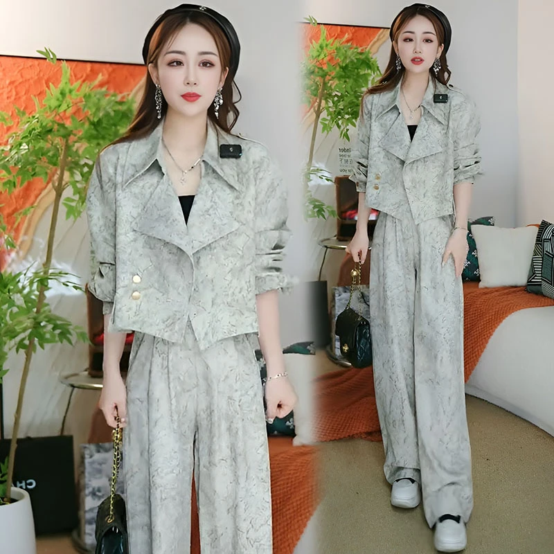 时尚休闲阔腿裤两件套女春秋2025新款洋气减龄韩版减龄小香风套装