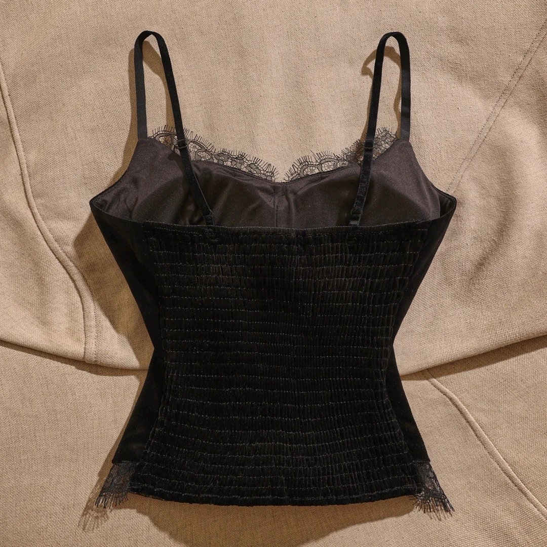 2025新款辣妹纯欲上衣蕾丝花边外穿性感带胸垫短款收腰吊带背心女